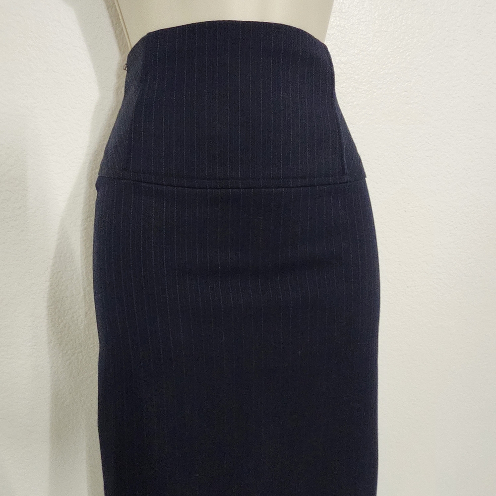Pinstripe Banker Finance Gangster Waist Cincher Lace Hem Luxury Tailored Skirt